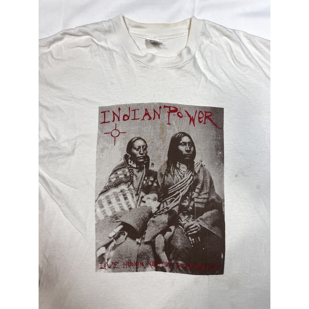 90s Hanes Single Stitch "Indian Power" Advocacy White Graphic T Shirt Sz XL